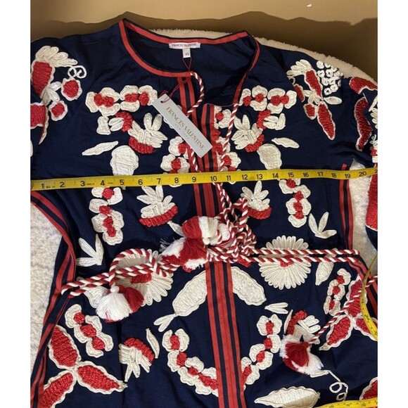 NWT Frances Valentine Geraldine Cotton Embroidery Floral Navy Red Dress Size XS - Picture 12 of 16
